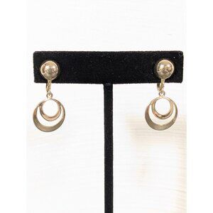 Vintage Gold Tone MOD Round Disc Circle Charm Screw Back Clip Earrings‎